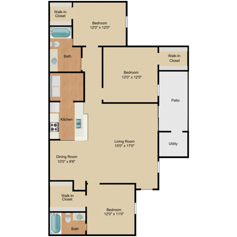 B3 Floor Plan at Arbors at Windsor Lake, Columbia, SC 29223  